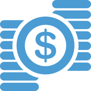 This is a Carolina Blue icon with a dollar sign in front of two stacks of coins.