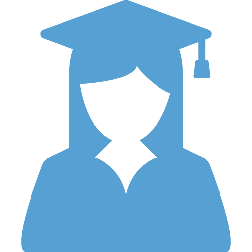 This is a Carolina Blue icon of a female student in a graduation gown and cap
