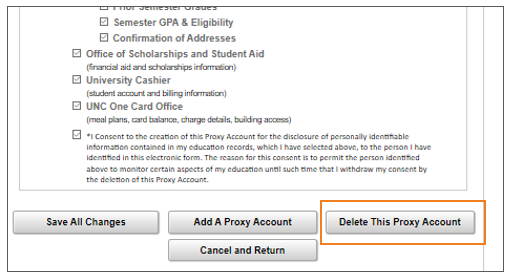 Authorize Proxy screen with Add and Delete Proxy buttons